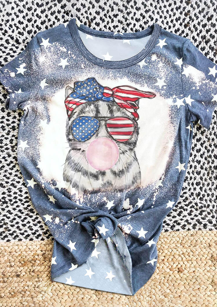 

Tees T-shirts American Flag Meowica Cat T-Shirt Tee in Navy Blue. Size