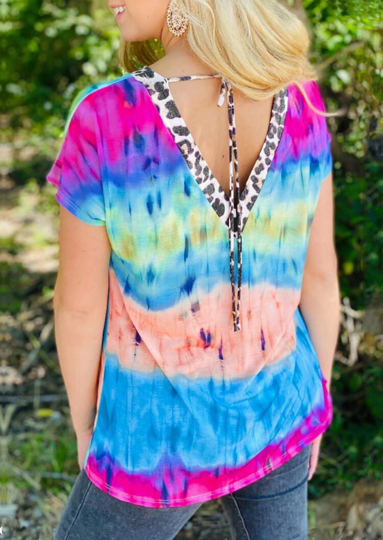 

Tie Dye Leopard Open Back Blouse, Multicolor, 472356