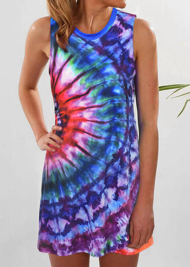 

Vintage Tie Dye Sleeveless Mini Dress, Multicolor, 472436