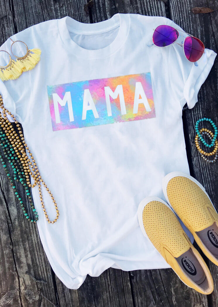 

Tees T-shirts Tie Dye Mama O-Neck T-Shirt Tee in White. Size: ,M