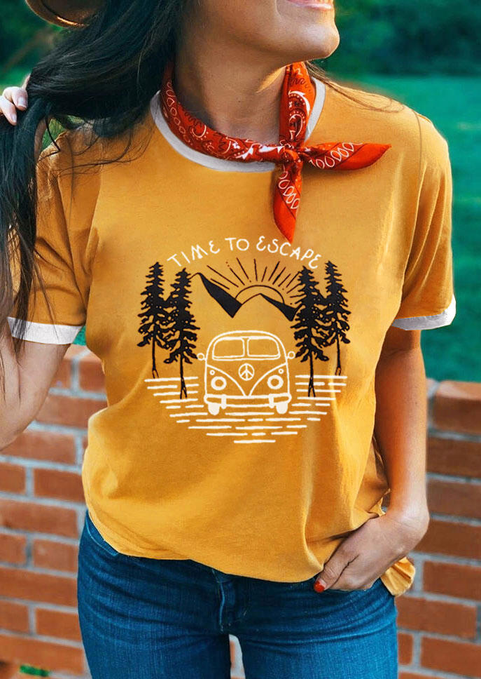 

Tees T-shirts Time To Escape T-Shirt Tee without Silk Scarf in Yellow. Size