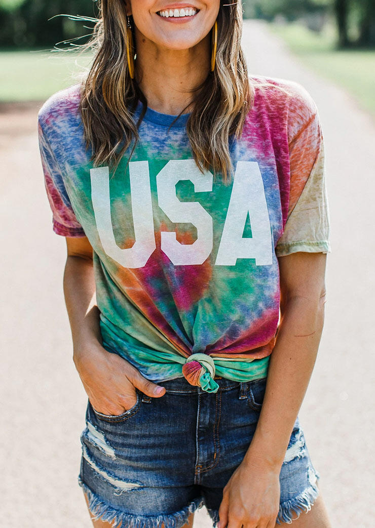 

Tees T-shirts Tie Dye USA O-Neck T-Shirt Tee in Multicolor. Size