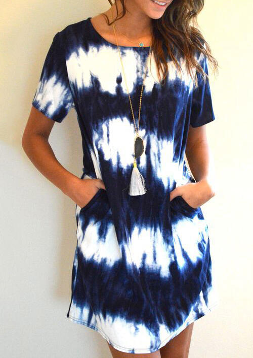 

Gradient Pocket Mini Dress without Necklace - Blue, 472468