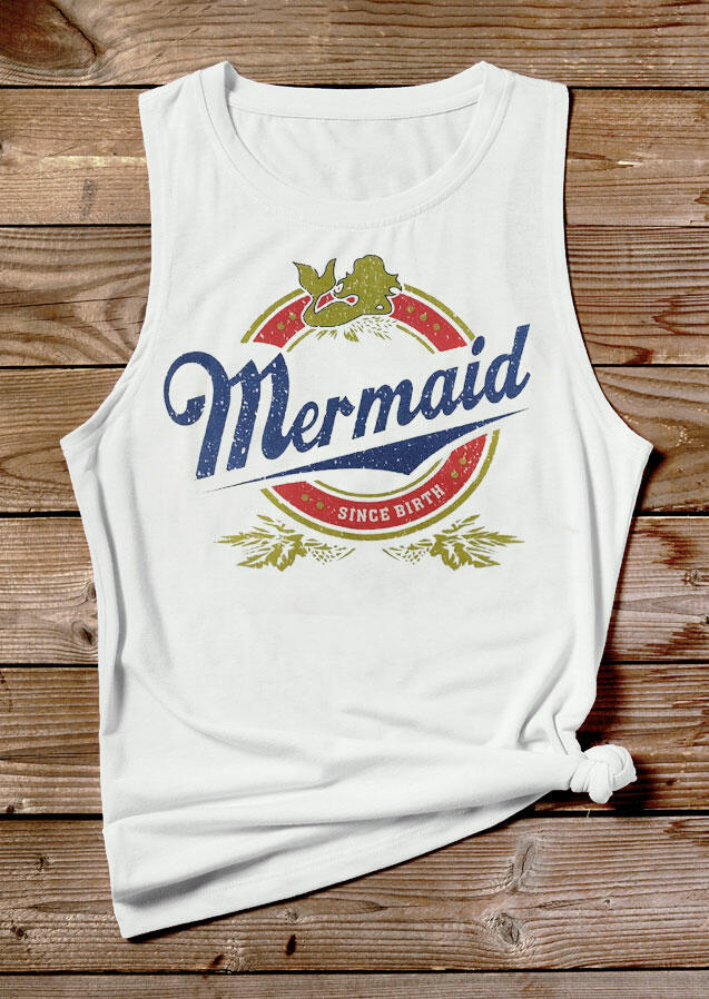 Tank Tops Mermaid Since Birth Casual Tank in White. Size: S,L,XL