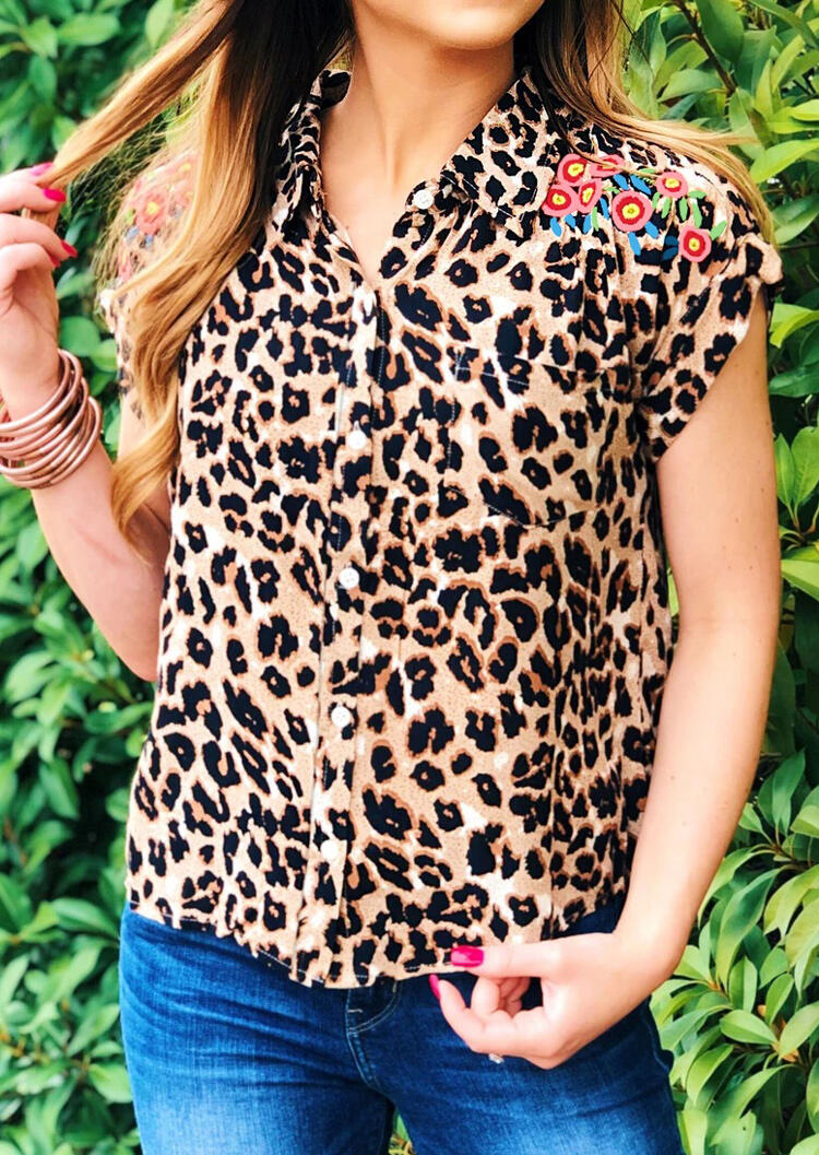 

Leopard Floral Pocket Button Shirt, 472351