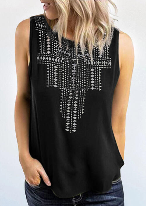 

Geometric O-Neck Tank - Black, 472566