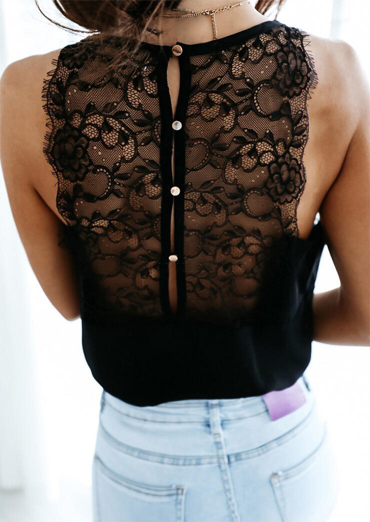 

Tank Tops Lace Splicing Hollow Out Camisole in Black. Size: ,XL