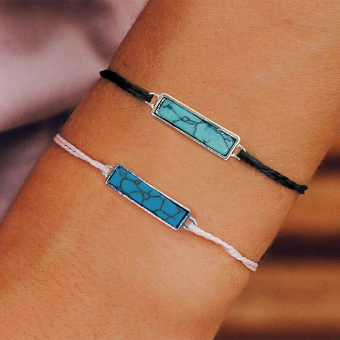 

Bracelet 2Pcs Turquoise Hand-Woven Bracelet Set. Size, Multicolor