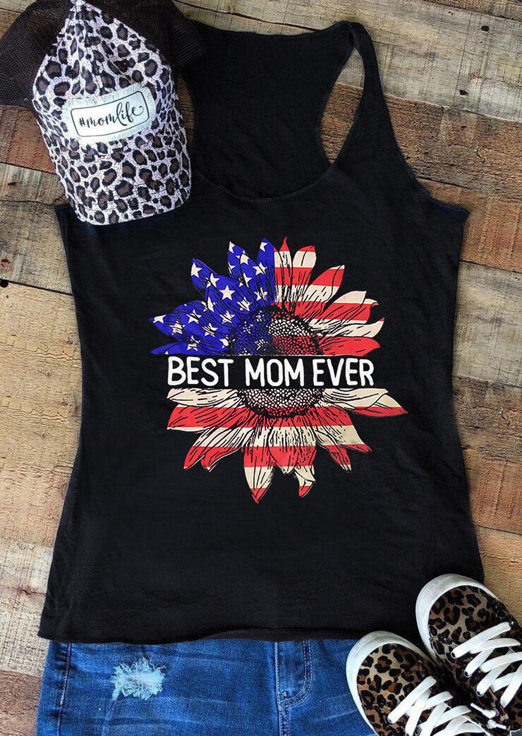 

Tank Tops Sunflower American Flag Star Best Mom Ever Tank - Black. Size