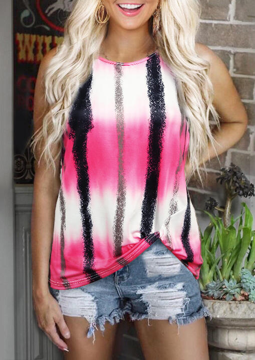 

Tank Tops Tie Dye Gradient Twist Tank without Necklace in Rose Red. Size