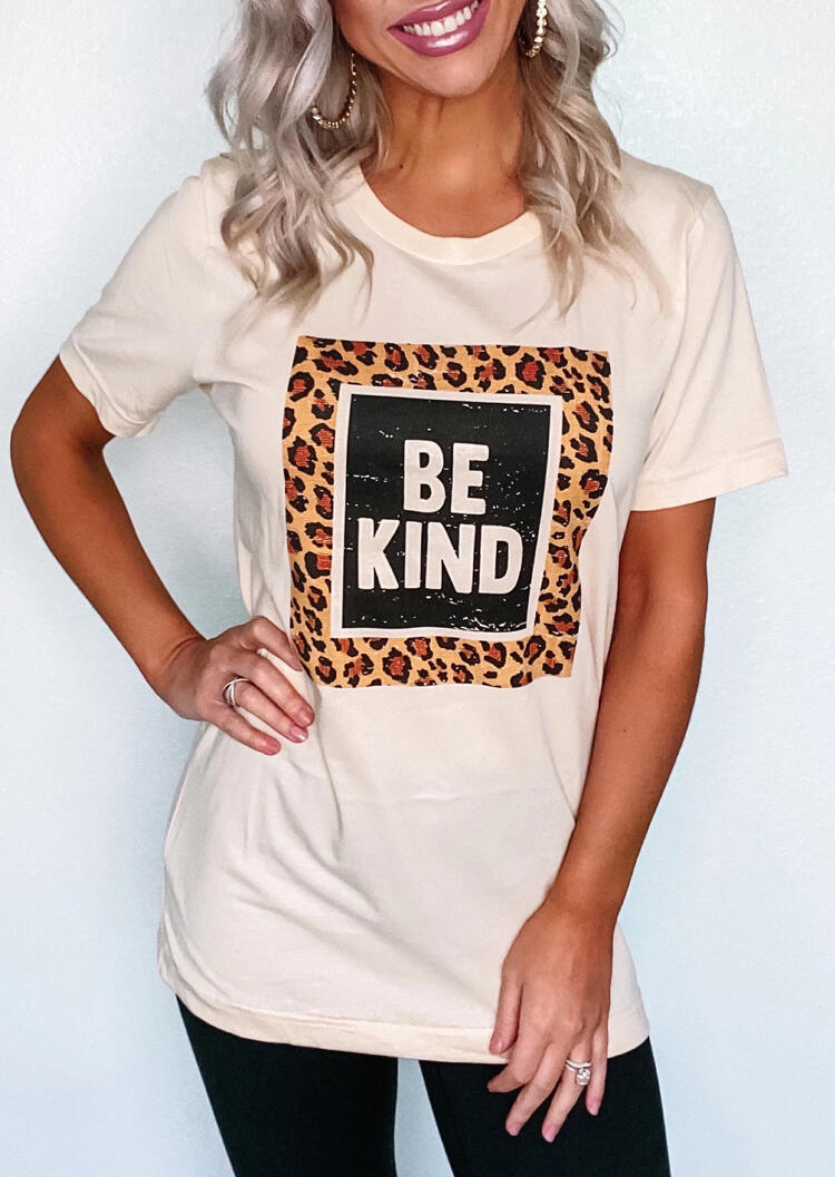 

Leopard Be Kind T-Shirt Tee - Beige, 472383