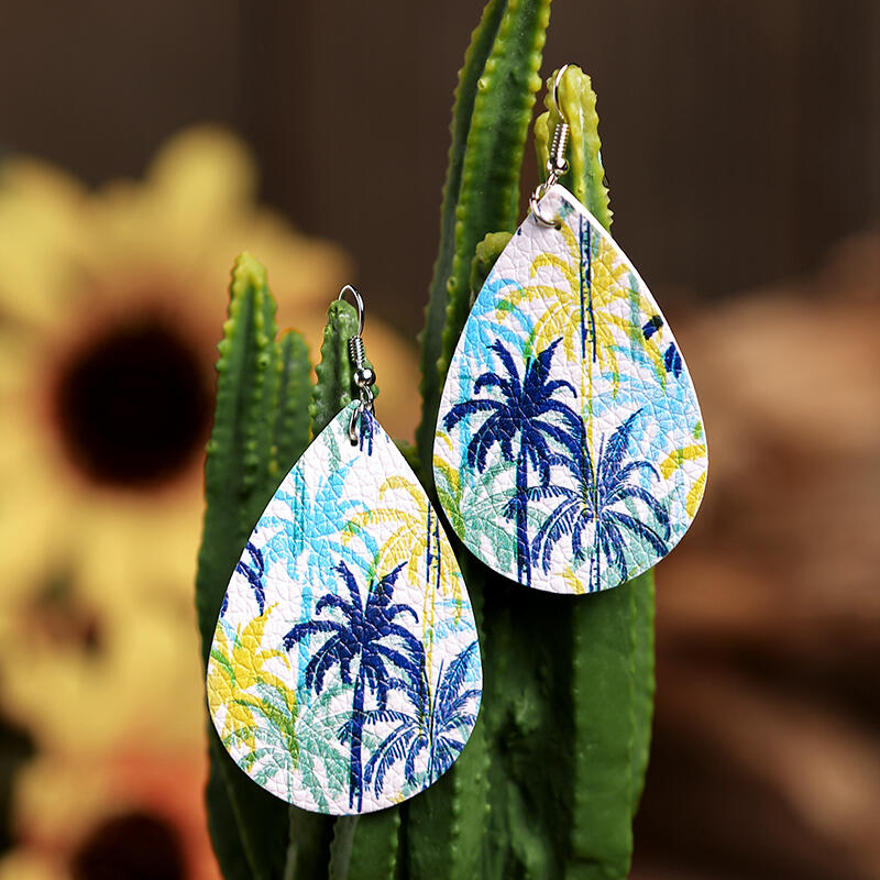 

Earrings Bohemian Leaf Water-Drop Shaped Leather Earrings. Size, Pattern1