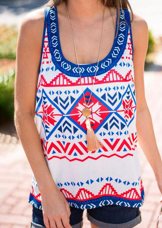 

Aztec Geometric Tank without Necklace - White, 472621