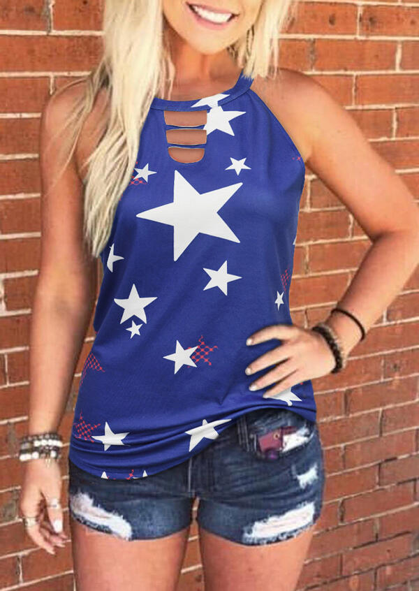 

Star Hollow Out Tank - Blue, 472699