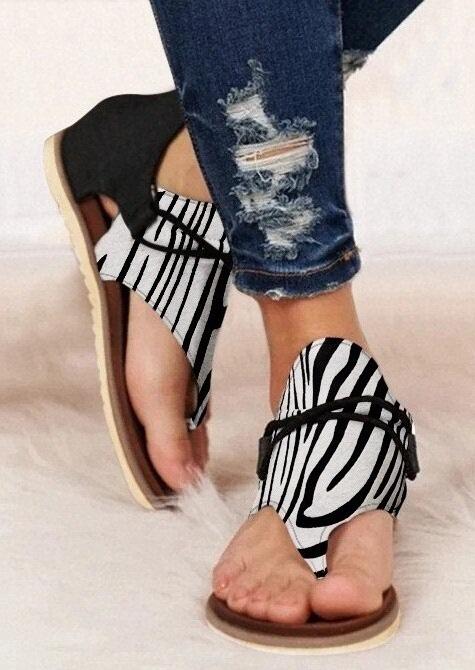 

Women's Summer Zebra Striped Zipper Flat Sandals, Stripe, 472756