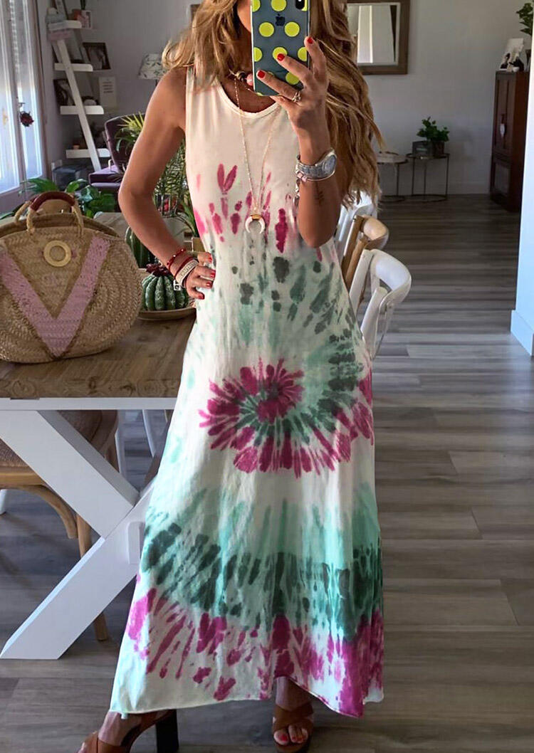 

Tie Dye Maxi Dress without Necklace - White, 472822