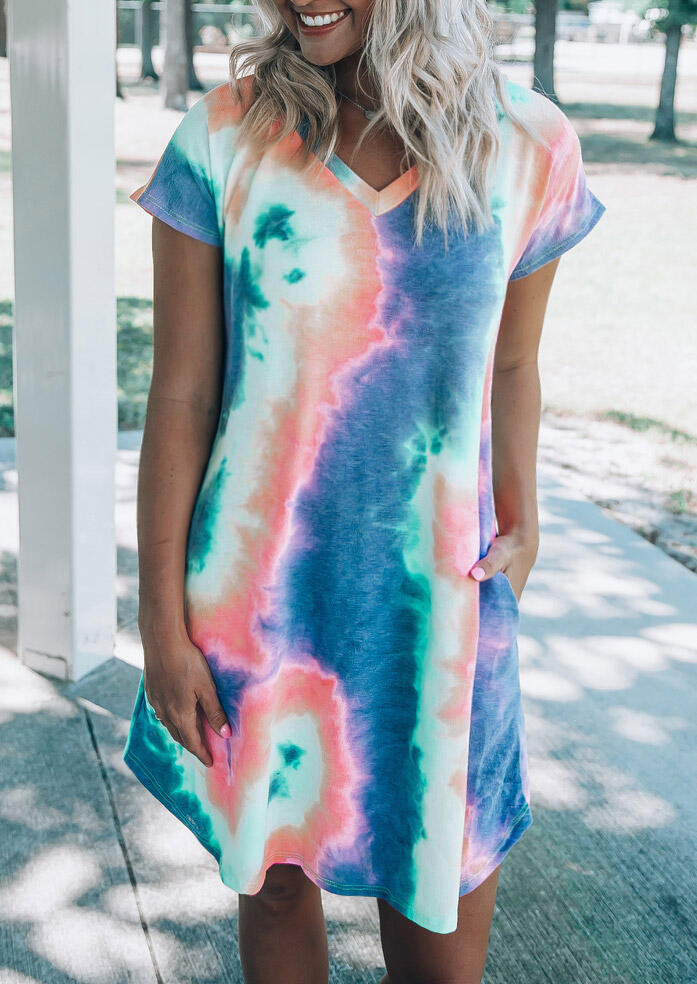 

Mini Dresses Tie Dye V-Neck Pocket Mini Dress in Multicolor. Size