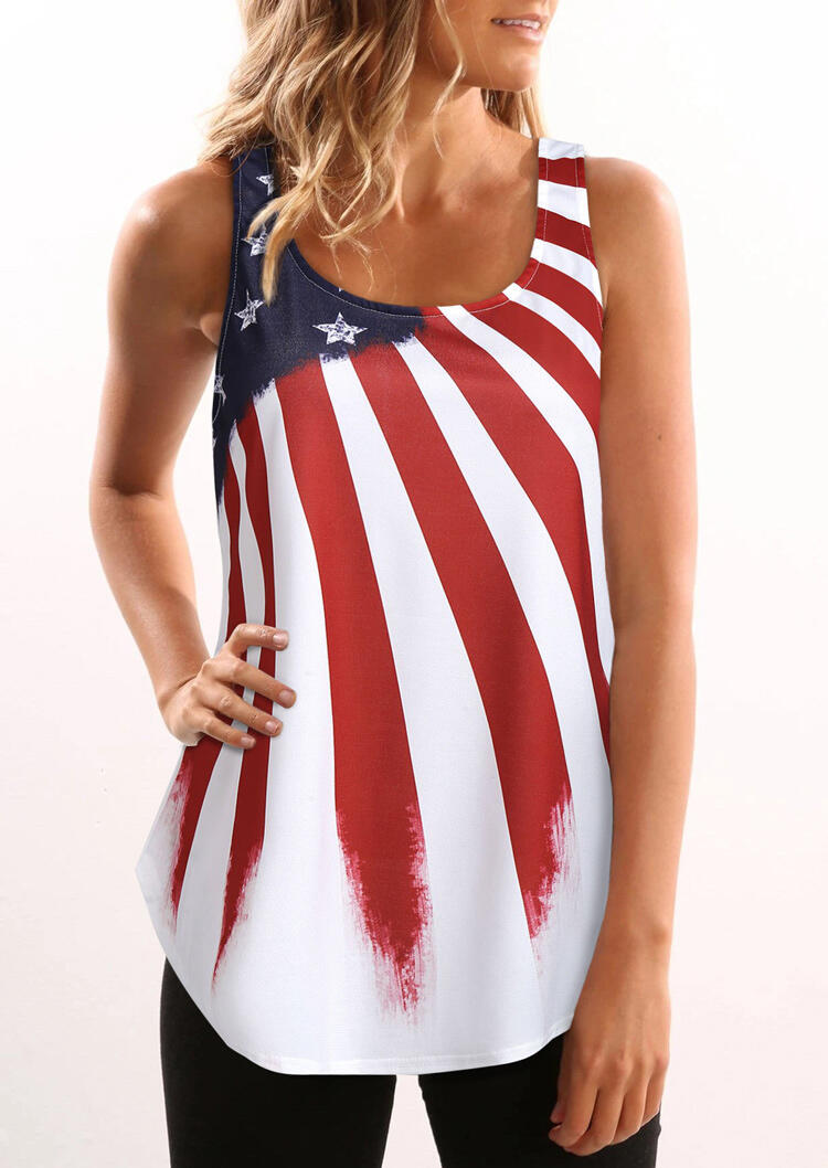 

Tank Tops American Flag O-Neck Tank - White. Size