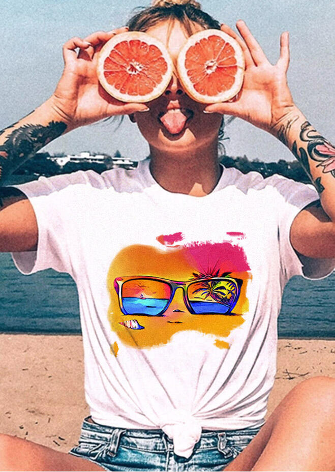 

Beach Conch Glasses T-Shirt Tee - White, 472877