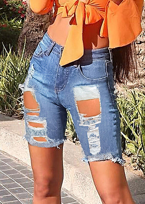 

Shorts Hollow Out Ripped Hole Pocket Denim Shorts in Blue. Size: S
