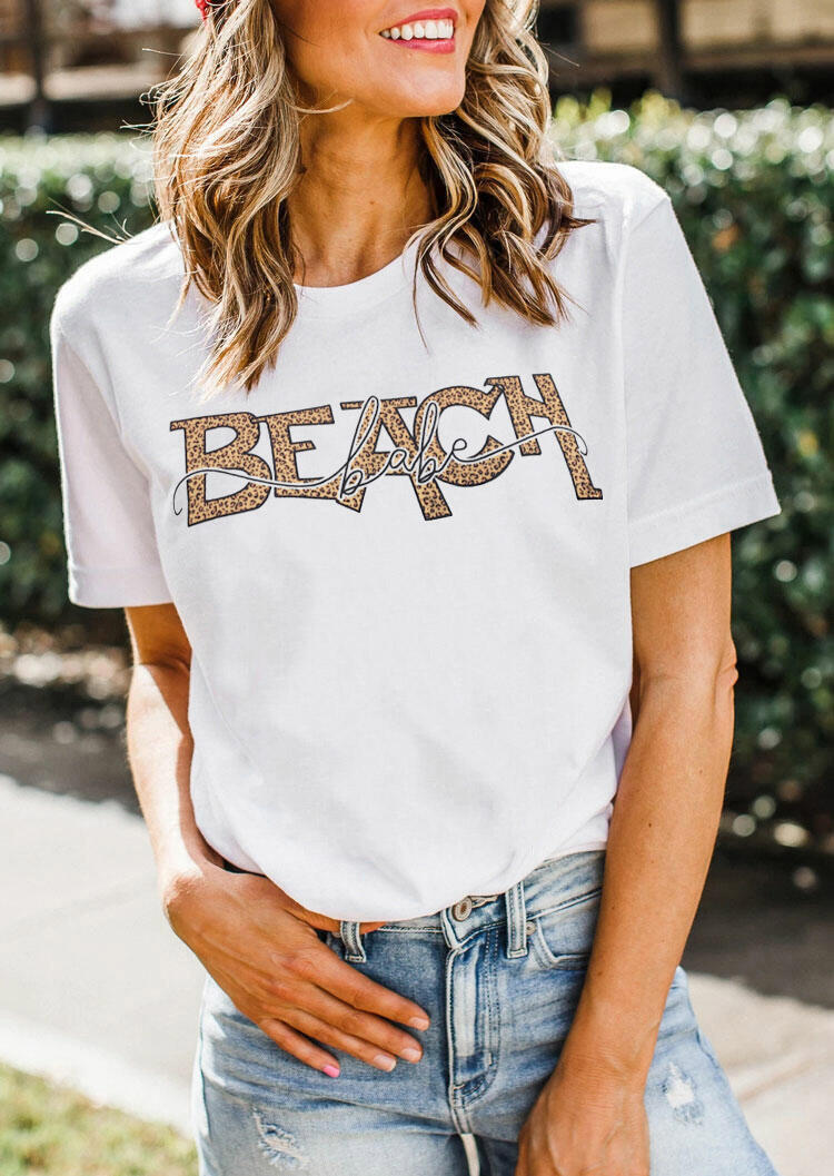

T-shirts Tees Leopard Beach Babe T-Shirt Tee in White. Size