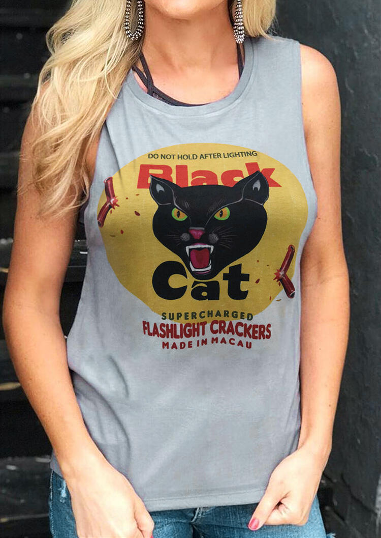 

Tank Tops Black Cat O-Neck Tank without Inner Camisole in Gray. Size