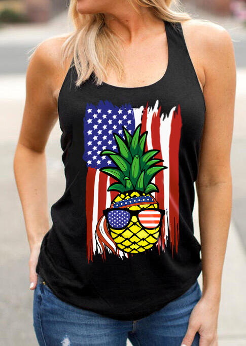 

American Flag Star Striped Pineapple Tank - Black, 473019