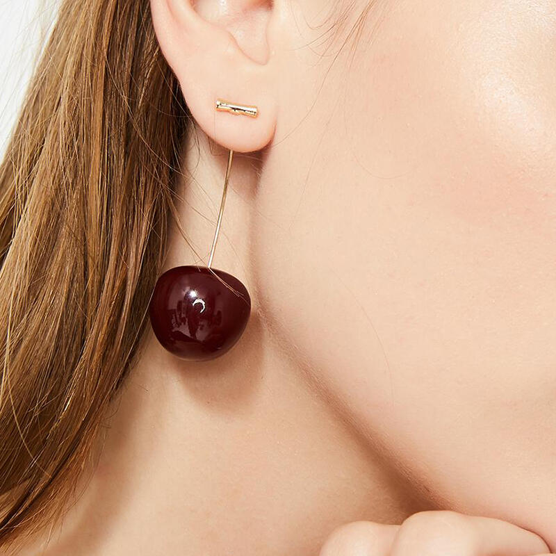 

Fashion Cherry Pendant Earrings, Orange;burgundy, 473021