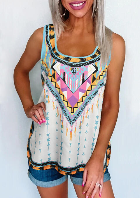 

Multicolor Geometric Asymmetric Racerback Tank, 73797