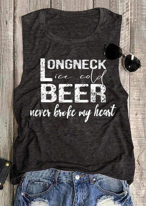 

Long Neck Ice Cold Beer Never Broke My Heart Tank - Dark Grey, 472501