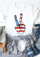 American Flag Victory Gesture T-Shirt Tee - White