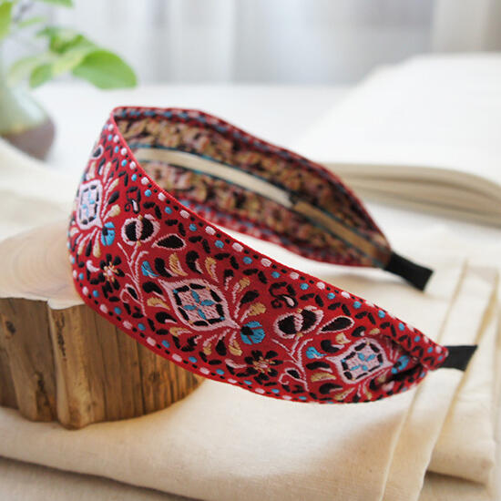 

Bohemian Embroidered Floral Wide Hairband, Blue;red;lightcoffee, 473120