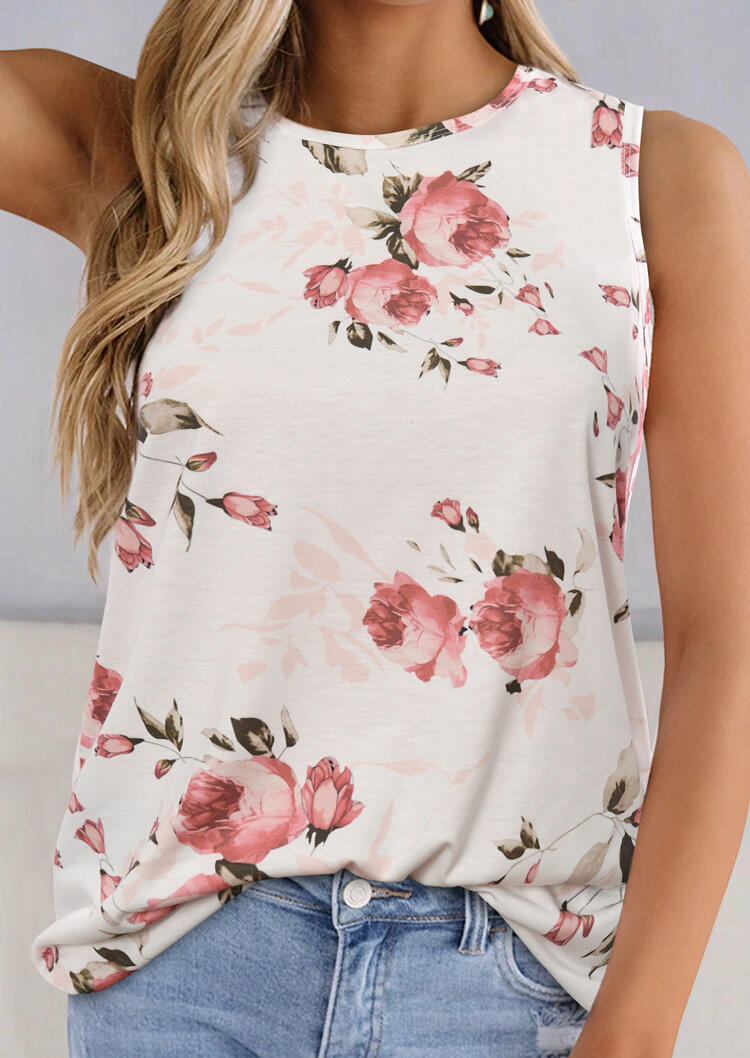 

Floral O-Neck Tank - White, 472883