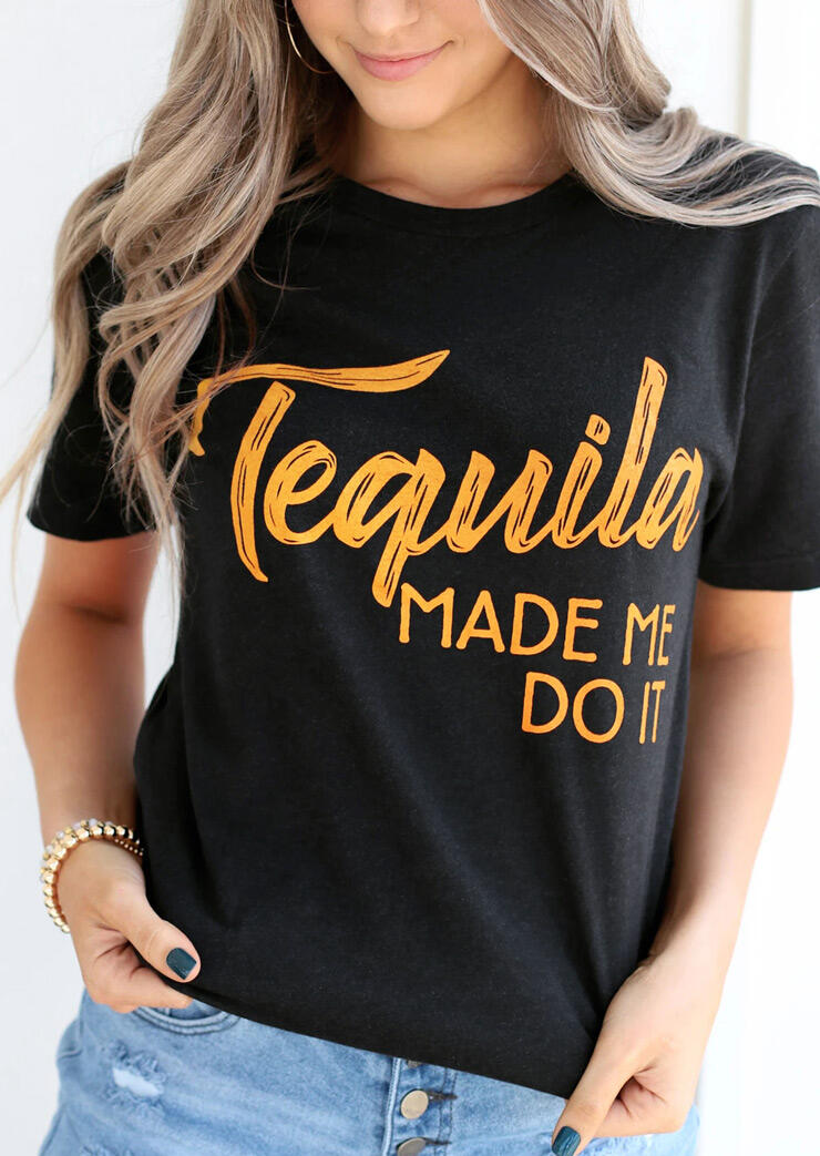 Tees T-shirts Tequila Made Me Do It T-Shirt Tee in Black. Size: S,M,XL