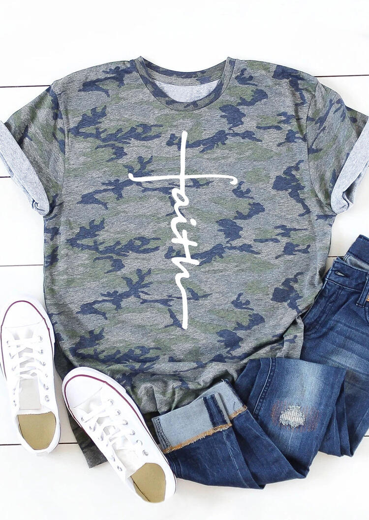 

Tees T-shirts Camouflage Faith O-Neck T-Shirt Tee in Camouflage. Size