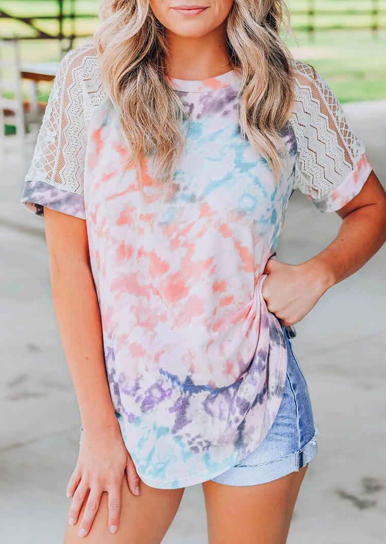 

Blouses Tie Dye Lace Splicing Blouse in Multicolor. Size: ,M