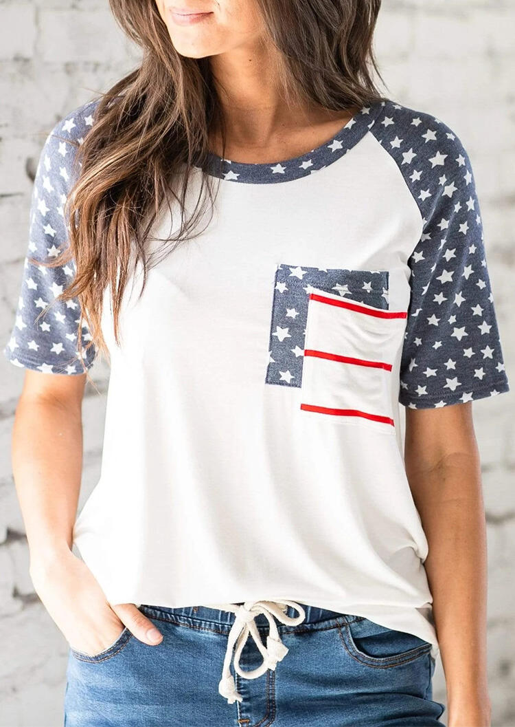 

Star Striped Pocket T-Shirt Tee - White, 472497