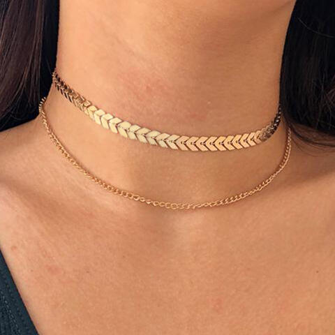 

Necklaces Fashionable Fish Bone Double-Layered Clavicle Chain Necklace in Silver. Size
