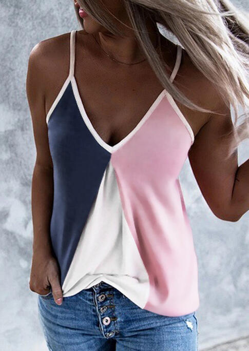 

Color Block V-Neck Camisole - Pink, 473220