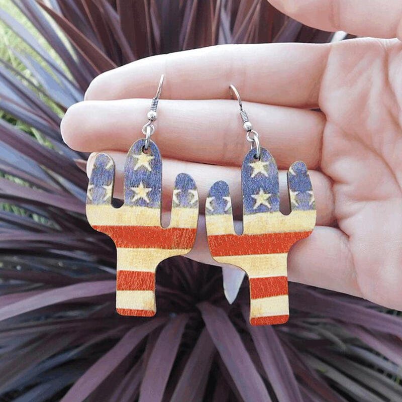 

Earrings American Flag Cactus Wooden Earrings in Blue. Size