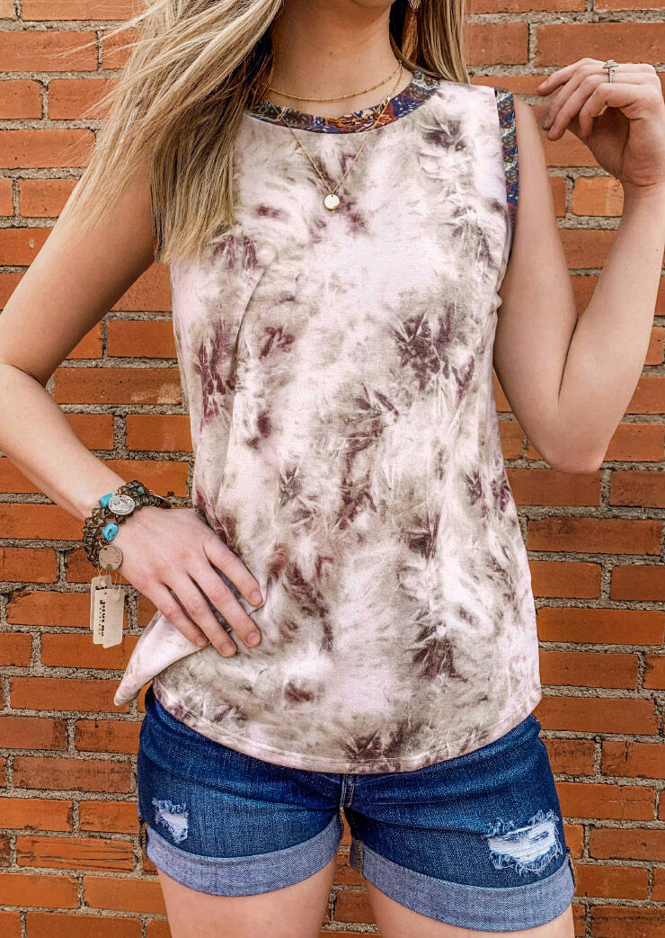 

Ink Painting Splicing O-Neck Tank without Necklace - Brown, 473258