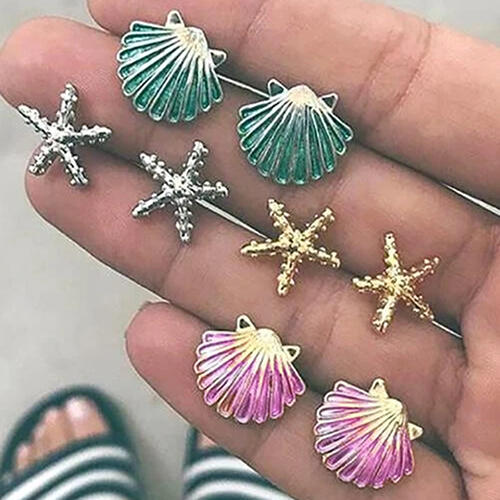 

Earrings 4 Pairs/Set Colorful Shell Starfish Stud Earrings. Size, Multicolor