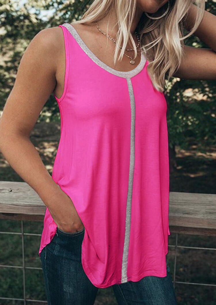

Tank Tops Sequined Splicing Tank without Necklace in Rose Red. Size