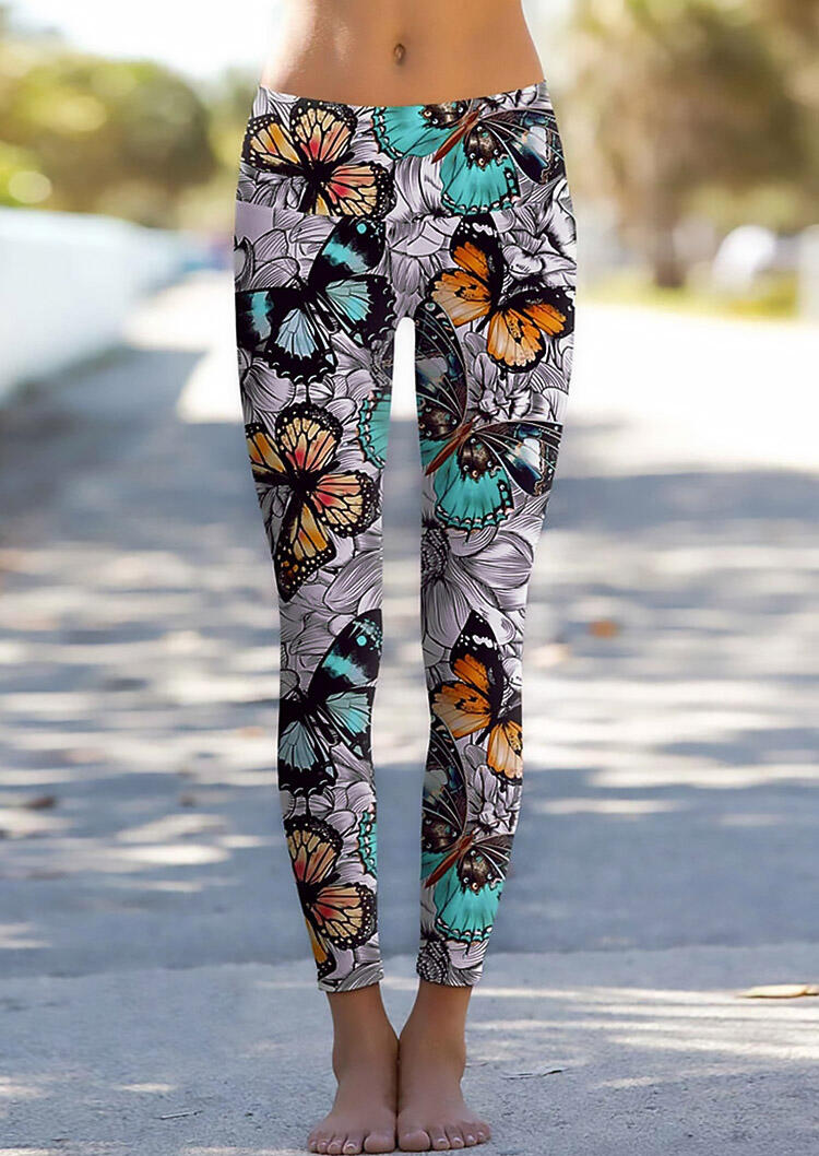 

Activewear Floral Butterfly Activewear Yoga Sports Leggings in Multicolor. Size: ,M