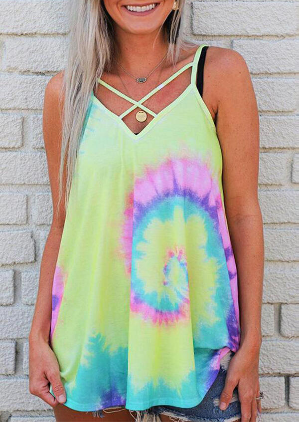

Tie Dye Criss-Cross Camisole without Necklace - Yellow, 473384