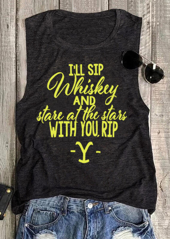 

Tank Tops I'll Sip Whiskey And Stare At The Stars With You Rip Tank in Dark Grey. Size