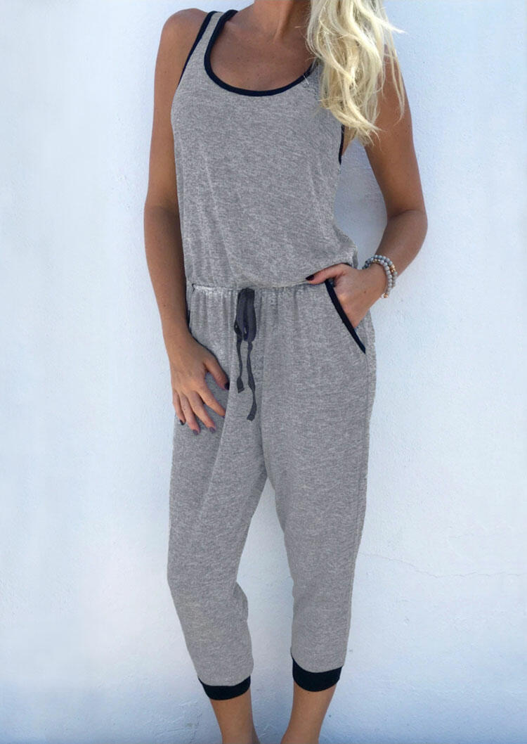 

Drawstring Pocket Sleeveless Jumpsuit - Gray, 469155