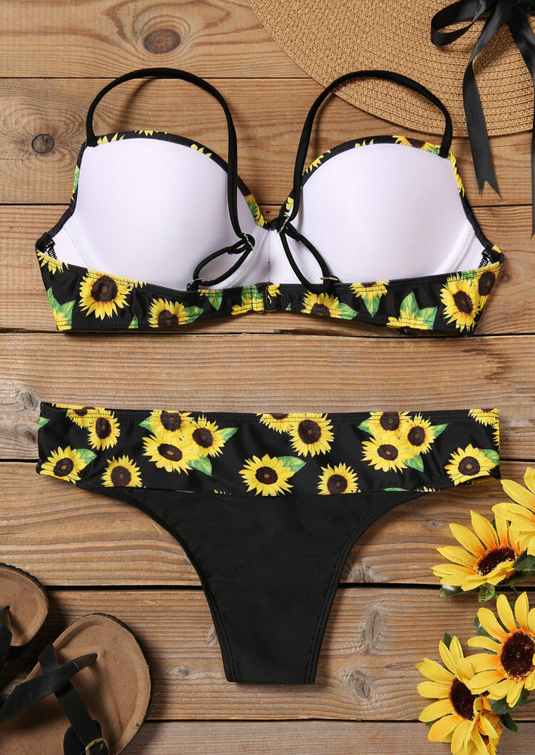 Sunflower Adjustable Strap Bikini Set - Black - Fairyseason