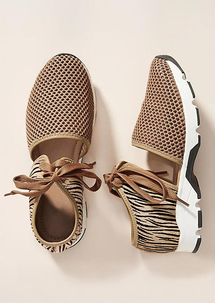 

Leopard Hollow Out Lace Up Sneakers - Khaki, 473217