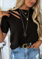 Hollow Out O-Neck Blouse - Black